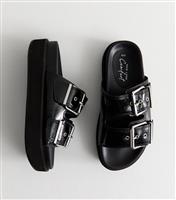 Women's Black Buckled Strap Faux Leather Sandals Vegan New Look