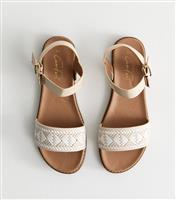 Women's Cream Faux Leather Woven Strap Sandals Vegan New Look