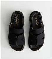 Women's Black Faux Suede Chunky Strap Sandals Vegan New Look