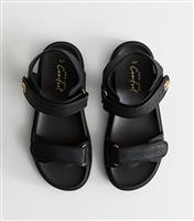 Women's Black Faux Leather Raffia Strap Sandals Vegan New Look