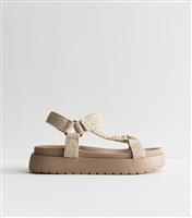 Women's Cream Raffia Harness Strap Platform Sandals Vegan New Look