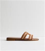 Women's Cream Raffia And Faux Leather Sandals Vegan New Look