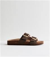Women's Brown Faux Suede Buckled Strap Sandals Vegan New Look