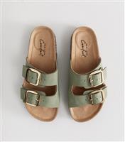 Women's Mint Green Faux Suede Buckled Strap Sandals Vegan New Look
