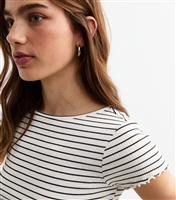 Women's White Striped Frilly Trim Top New Look
