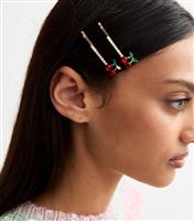 Pack Of 2 Gold Tone Cherry Hair Slides New Look