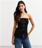 Women's Black Button Front Bandeau Waistcoat New Look