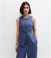 Women's Blue Pinstripe Longline Waistcoat New Look