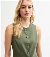 Women's Tall Khaki Linen Blend Waistcoat New Look