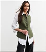 Women's Khaki Crew Neck Linen Blend Waistcoat New Look