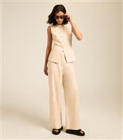 Women's Stone Linen Blend Wide Leg Trousers New Look