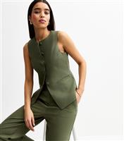 Women's Dark Khaki Linen Blend Wide Leg Trousers New Look