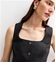 Women's Black Linen Blend Square Neck Waistcoat New Look