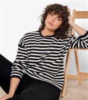 Women's Curve Black Stripe Knit Jumper Apricot New Look