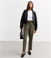 Women's Olive Green Paperbag Trousers New Look