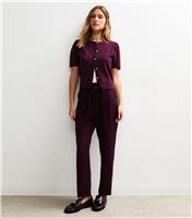 Women's Burgundy Paperbag Trousers New Look