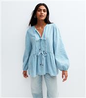 Women's Blue Washed Effect Tie Front Top Blue Vanilla New Look