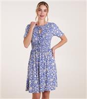 Women's Blue Floral Shirred Puff Sleeve Mini Dress Blue Vanilla New Look