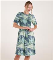 Women's Blue Patchwork Floral Shirred Mini Dress Blue Vanilla New Look
