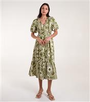 Women's Green Woven Floral Print Midi Dress Blue Vanilla New Look