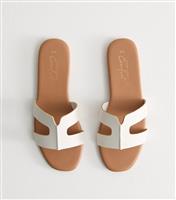 Women's White Faux Leather Cut Out Strap Mules Vegan New Look