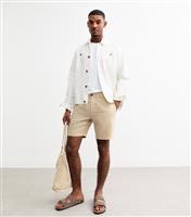 Men's Stone Regular Pleated Linen Blend Shorts New Look