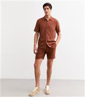 Men's Rust Regular Pleated Linen Blend Shorts New Look