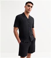 Men's Black Regular Linen Blend Drawstring Waist Shorts New Look