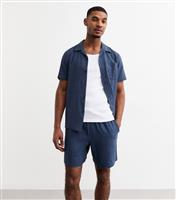 Men's Blue Regular Linen Blend Drawstring Waist Shorts New Look