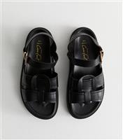 Women's Wide Fit Black Woven Straps Faux Leather Sandals New Look