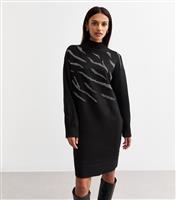 Women's Black Sequinned Zebra Pattern Jumper Dress Sunshine Soul New Look