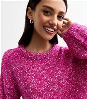 Women's Bright Pink Tinsel Knit Jumper Sunshine Soul New Look
