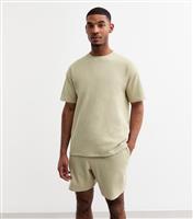 Men's Stone Oversized Waffle Texture T-Shirt New Look