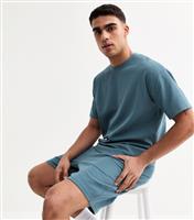 Men's Bright Blue Oversized Waffle Texture T-Shirt New Look
