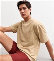 Men's Light Brown Oversized Chest Pocket Jersey T-Shirt New Look