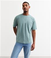 Men's Bright Blue Oversized Chest Pocket Jersey T-Shirt New Look