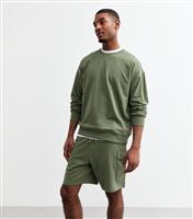 Men's Khaki Oversized Crew Neck Sweatshirt New Look