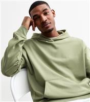 Men's Green Oversized Jersey Hoodie New Look