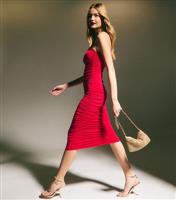 Women's Red One Shoulder Ruched Midi Dress New Look