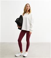 Women's Burgundy Contrast Piping Leggings New Look