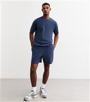 Men's Navy Regular Waffle Jersey Shorts New Look