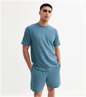 Men's Blue Regular Waffle Jersey Shorts New Look