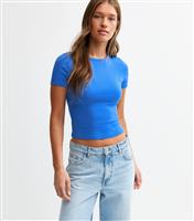 Women's Blue Ribbed Crew Neck T-Shirt New Look