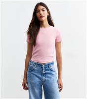 Women's Pink Ribbed Crew Neck Baby Tee T-Shirt New Look
