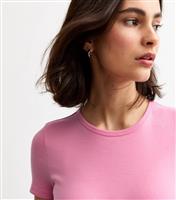 Women's Pink Ribbed Crew Neck T-Shirt New Look