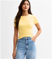 Women's Yellow Ribbed Crew Neck T-Shirt New Look