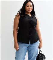 Women's Plus Size Black Linen Blend Crew Neck Waistcoat Curves New Look