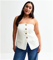 Women's Plus Size White Button Front Bandeau Waistcoat Top Curves New Look