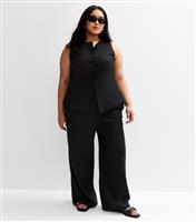Women's Plus Size Black Linen Blend Wide Leg Trousers Curves New Look