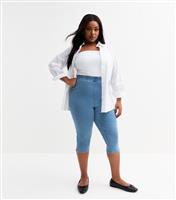 Women's Plus Size Blue Denim Capri Trousers Curves New Look